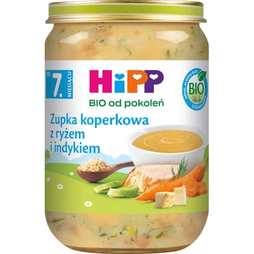 HiPP Zupka koperkowa z ryżem i indykiem BIO, 190 g - Dla niemowląt po 7. miesiącu