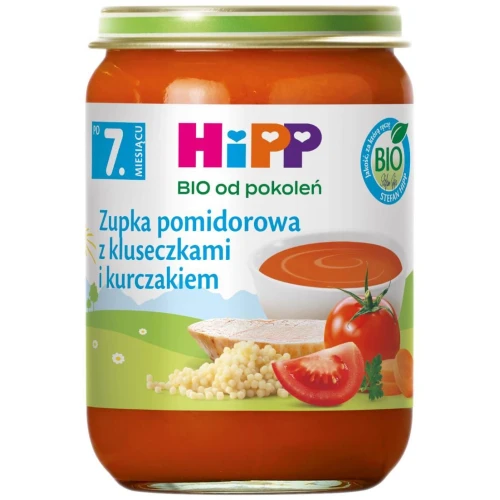 HiPP Zupka pomidorowa z kluseczkami i kurczakiem BIO, 190 g - Dla niemowląt po 7. miesiącu