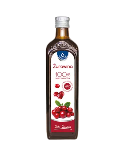 Oleofarm Żurawina 100% sok z owoców, 490 ml  - Bezpośrednio wyciskany z owoców, bez konserwantów i cukru