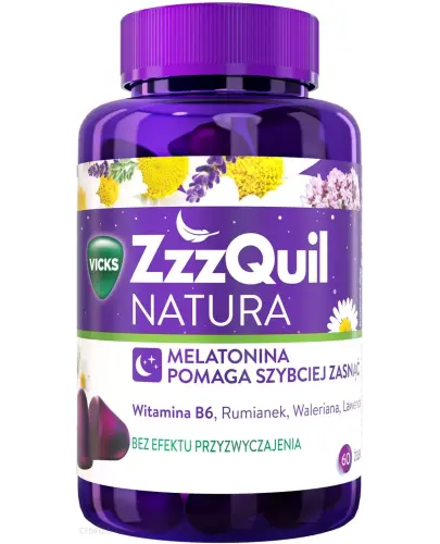 ZzzQuil Natura żelki, 60 sztuk - Suplement diety z ekstraktami roślinnymi, melatoniną i witaminą B6