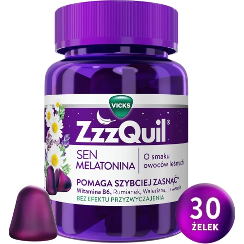 ZzzQuil Natura żelki, smak owoców leśnych, 30 sztuk - Z melatoniną, witamin B i wyciągami roślinnymi